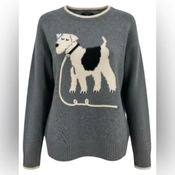 NWT Anthropologie Calligraphie Crew Neck Sweater with Dog Icon Sz XL - Picture 3 of 15
